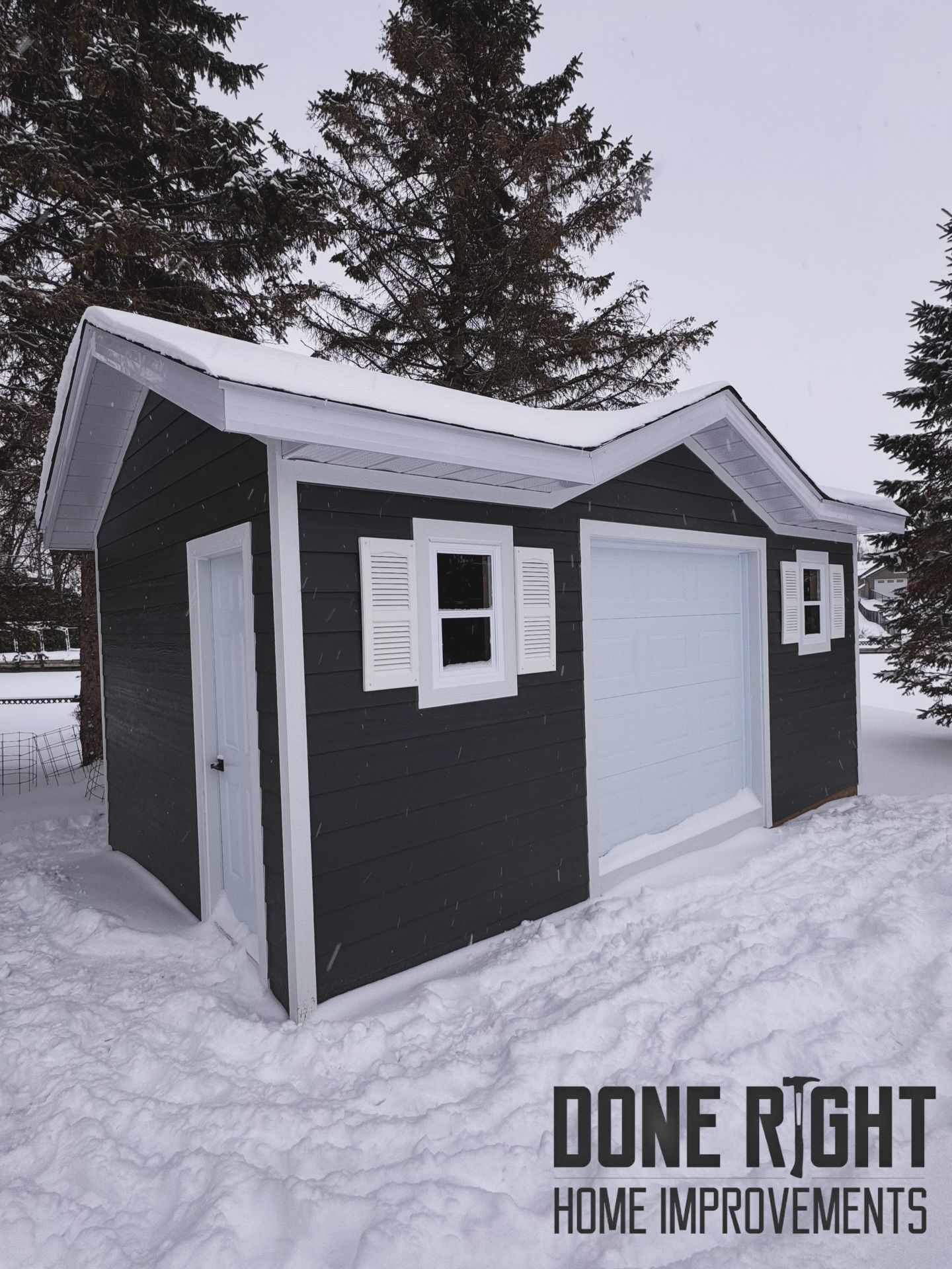 Custom outdoor storage shed with concrete foundation - Professional exterior construction services